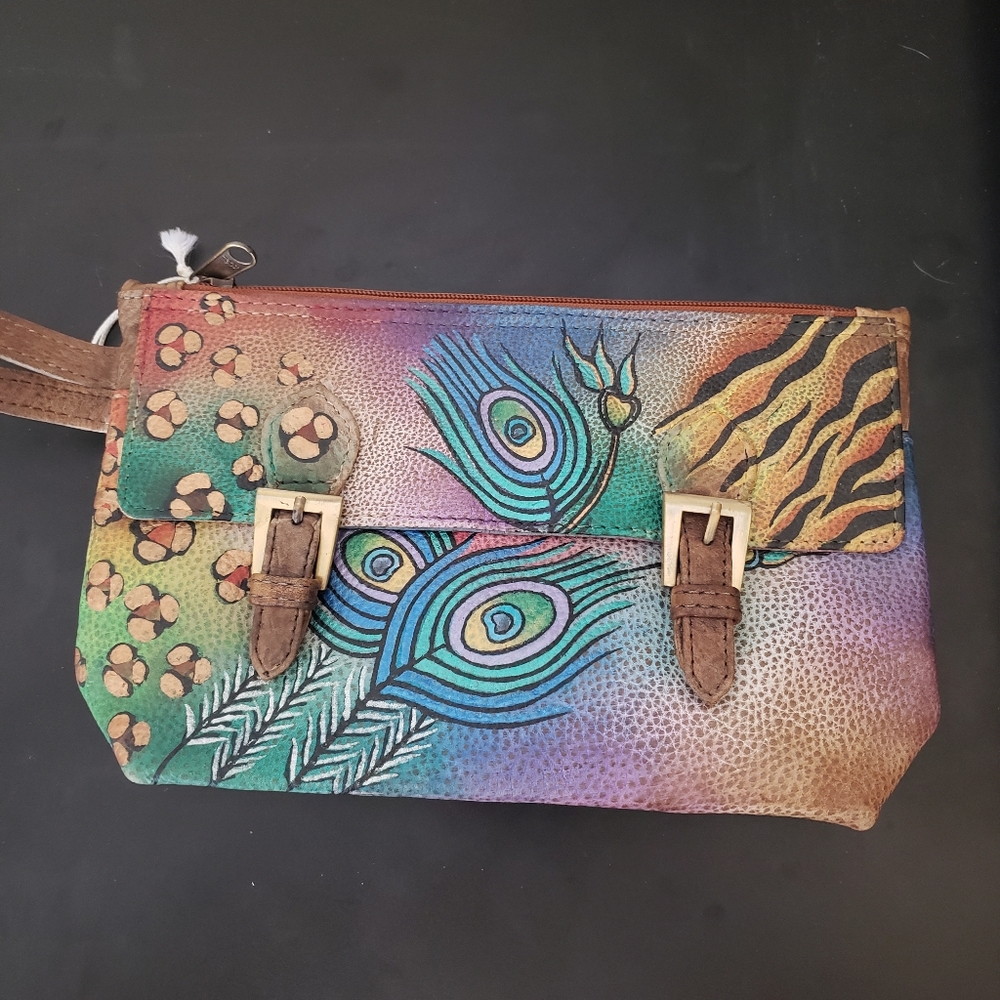 Handpainted Genuine Leather Sova Clutch/Wristlet Purse